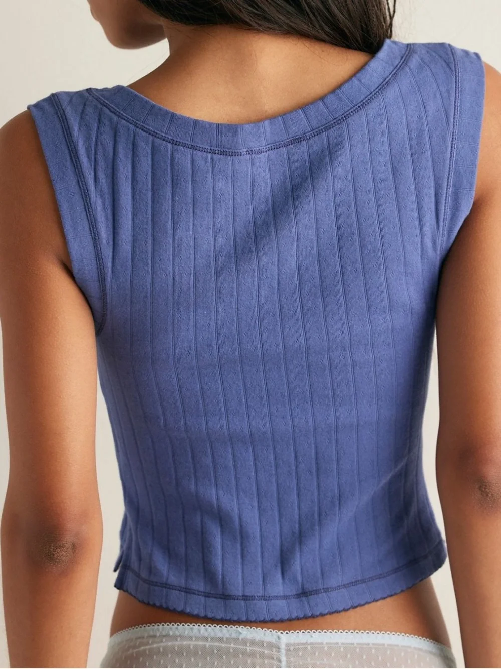 Free People End Game Pointelle Muscle Tank Blackened Blue Size Extra Small